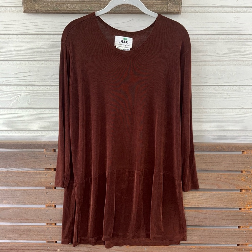 Flax dark brown long sleeve tunic top AS IS